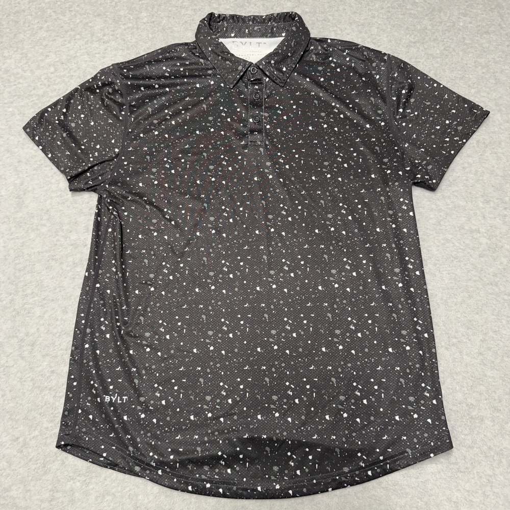 BYLT Performance Polo Shirt Mens Medium Black Speckle Golf Jersey Stretch Top